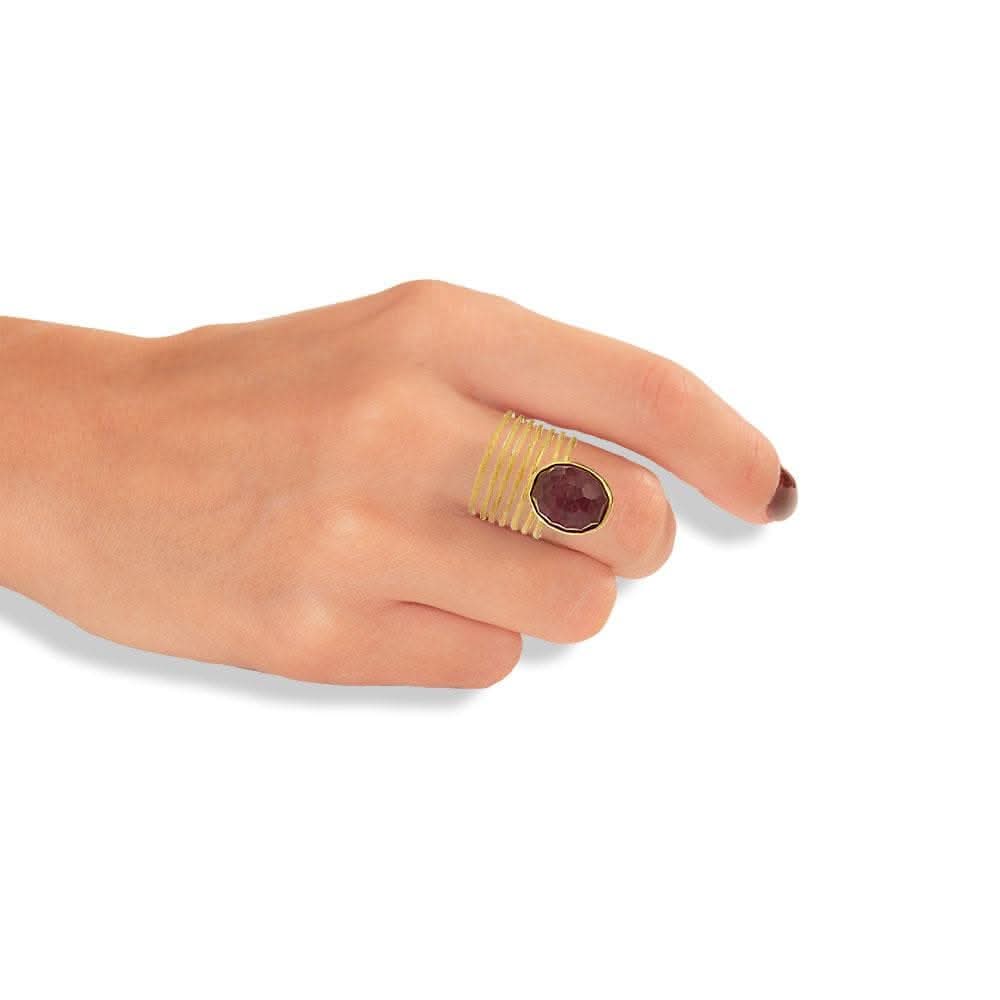Handmade Gold Plated Silver Ring With Ruby Quartz Gemstone - Anthos Crafts