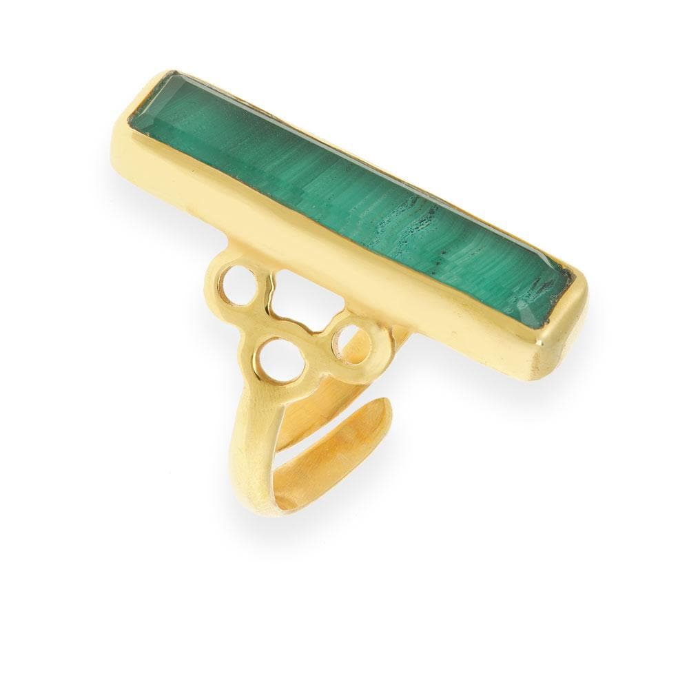 Handmade Gold Plated Silver Ring With Malachite Quartz - Anthos Crafts