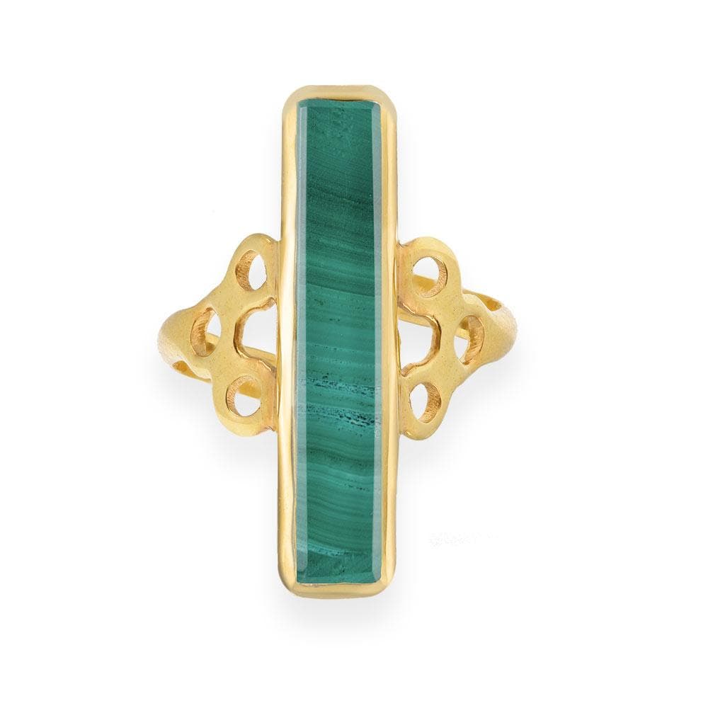 Handmade Gold Plated Silver Ring With Malachite Quartz - Anthos Crafts