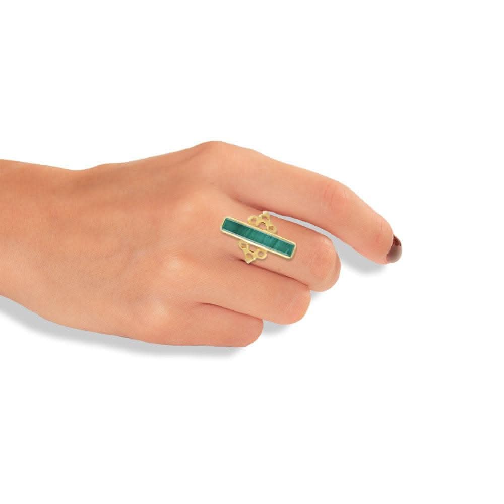 Handmade Gold Plated Silver Ring With Malachite Quartz - Anthos Crafts