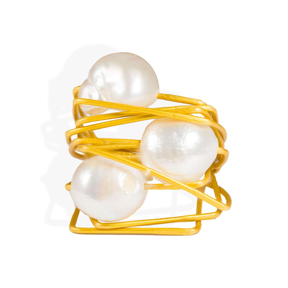 Handmade Wire Ring With Freshwater Pearls - Anthos Crafts