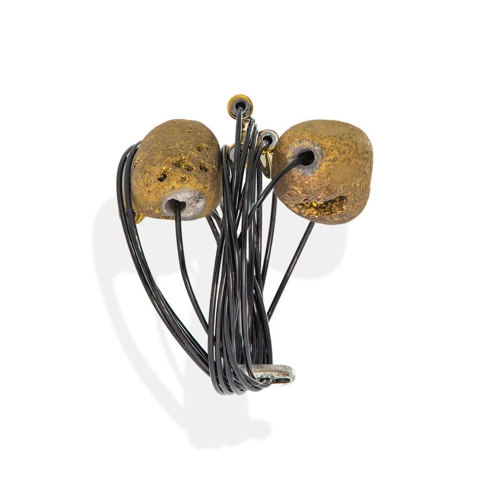 Handmade Black Wire Ring With Druzy Agate And Hematite - Anthos Crafts