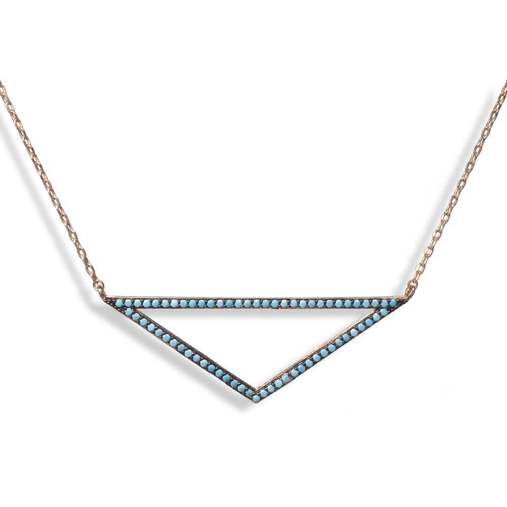 Short Rose Gold Plated Silver Necklace With Turquoise Cubic Zirconia Triangle - Anthos Crafts