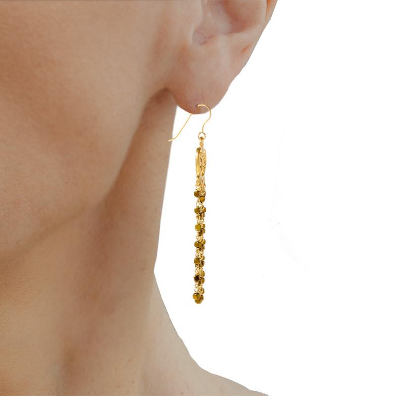 Golden Falls  Handmade Gold Plated Silver Long Chandelier Earrings With Gold Hematite - Anthos Crafts