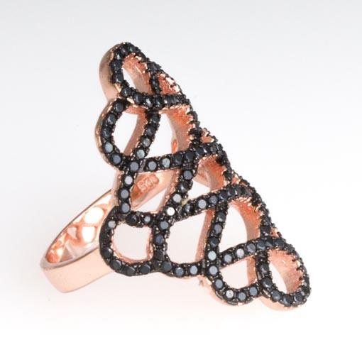 Rose Gold Plated Silver Ring With Black Cubic Zirconia - Anthos Crafts