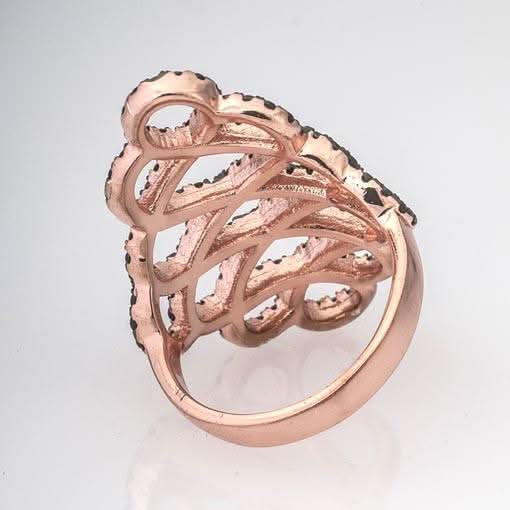 Rose Gold Plated Silver Ring With Black Cubic Zirconia - Anthos Crafts