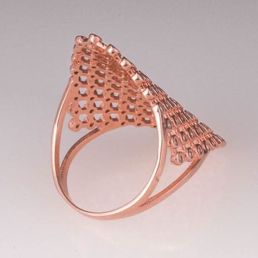 Rose Gold Plated Silver Ring With Clear Cubic Zirconia Triangle - Anthos Crafts