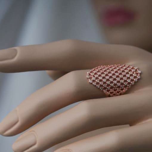 Rose Gold Plated Silver Ring With Clear Cubic Zirconia Triangle - Anthos Crafts