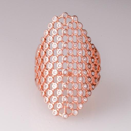 Rose Gold Plated Silver Ring With Clear Cubic Zirconia Triangle - Anthos Crafts