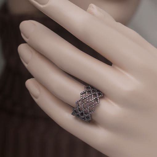 Rhodium Plated Silver Ring With Brown Cubic Zirconia - Anthos Crafts