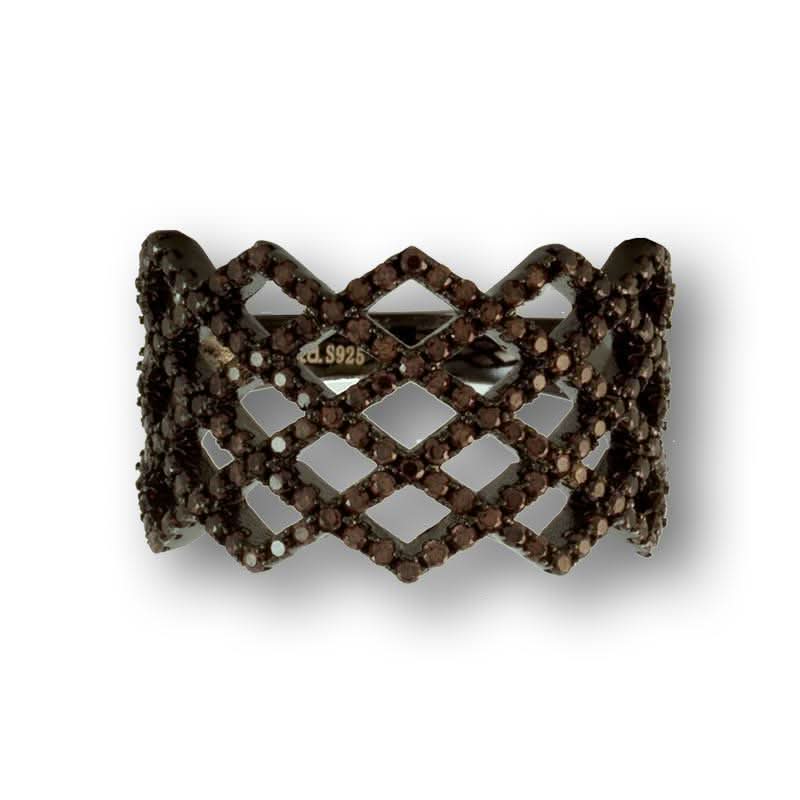 Rhodium Plated Silver Ring With Brown Cubic Zirconia - Anthos Crafts