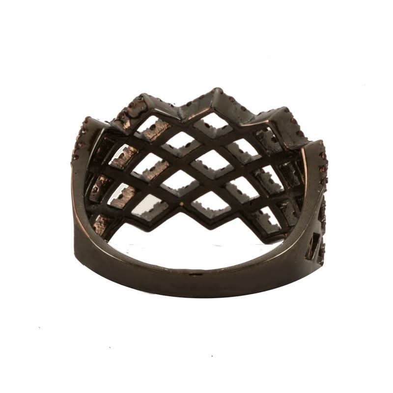 Rhodium Plated Silver Ring With Brown Cubic Zirconia - Anthos Crafts