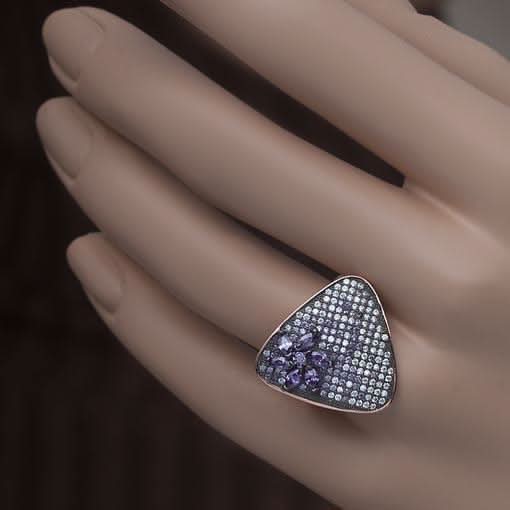 Rose Gold Plated Silver Ring With Clear/Purple Cubic Zirconia Triangle - Anthos Crafts