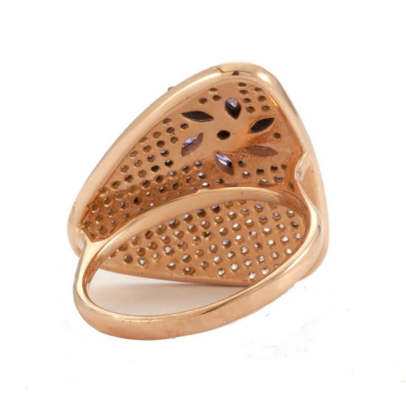 Rose Gold Plated Silver Ring With Clear/Purple Cubic Zirconia Triangle - Anthos Crafts