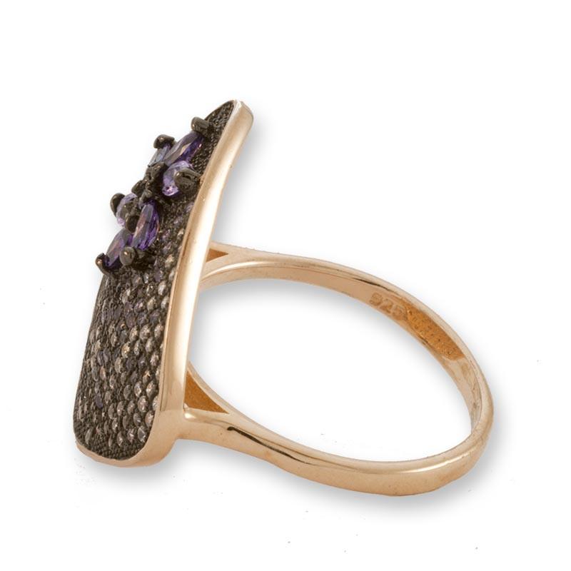 Rose Gold Plated Silver Ring With Clear/Purple Cubic Zirconia Triangle - Anthos Crafts