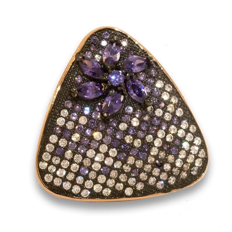 Rose Gold Plated Silver Ring With Clear/Purple Cubic Zirconia Triangle - Anthos Crafts