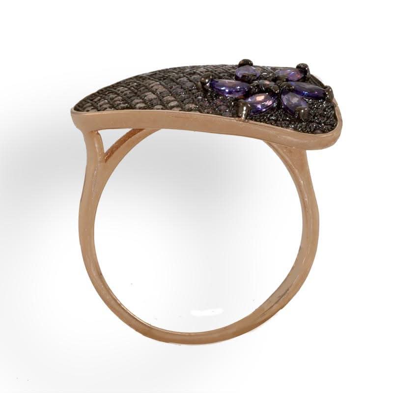 Rose Gold Plated Silver Ring With Clear/Purple Cubic Zirconia Triangle - Anthos Crafts