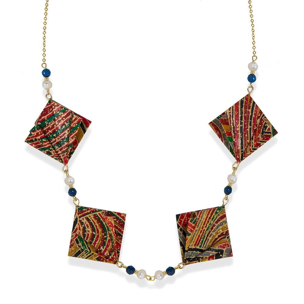 Origami Short Multicolor Necklace With Gemstones - Anthos Crafts