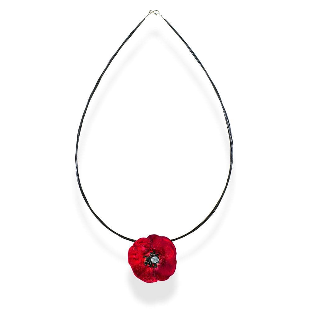 Handmade Silver Impressive Red Poppy Short Choker Necklace - Anthos Crafts