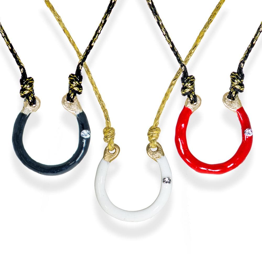 Handmade Horseshoe Pendant Necklace With Enamel & Zircon - Anthos Crafts