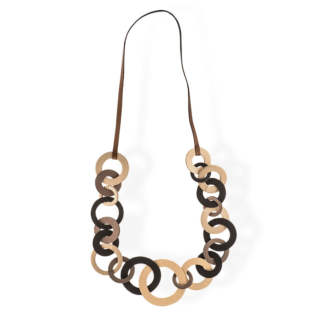 Handmade Gold Black Long Leather Chain Necklace - Anthos Crafts