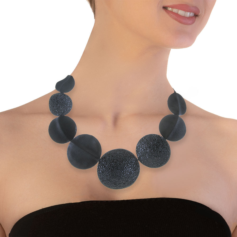 Handmade Black Short Leather Necklace - Anthos Crafts