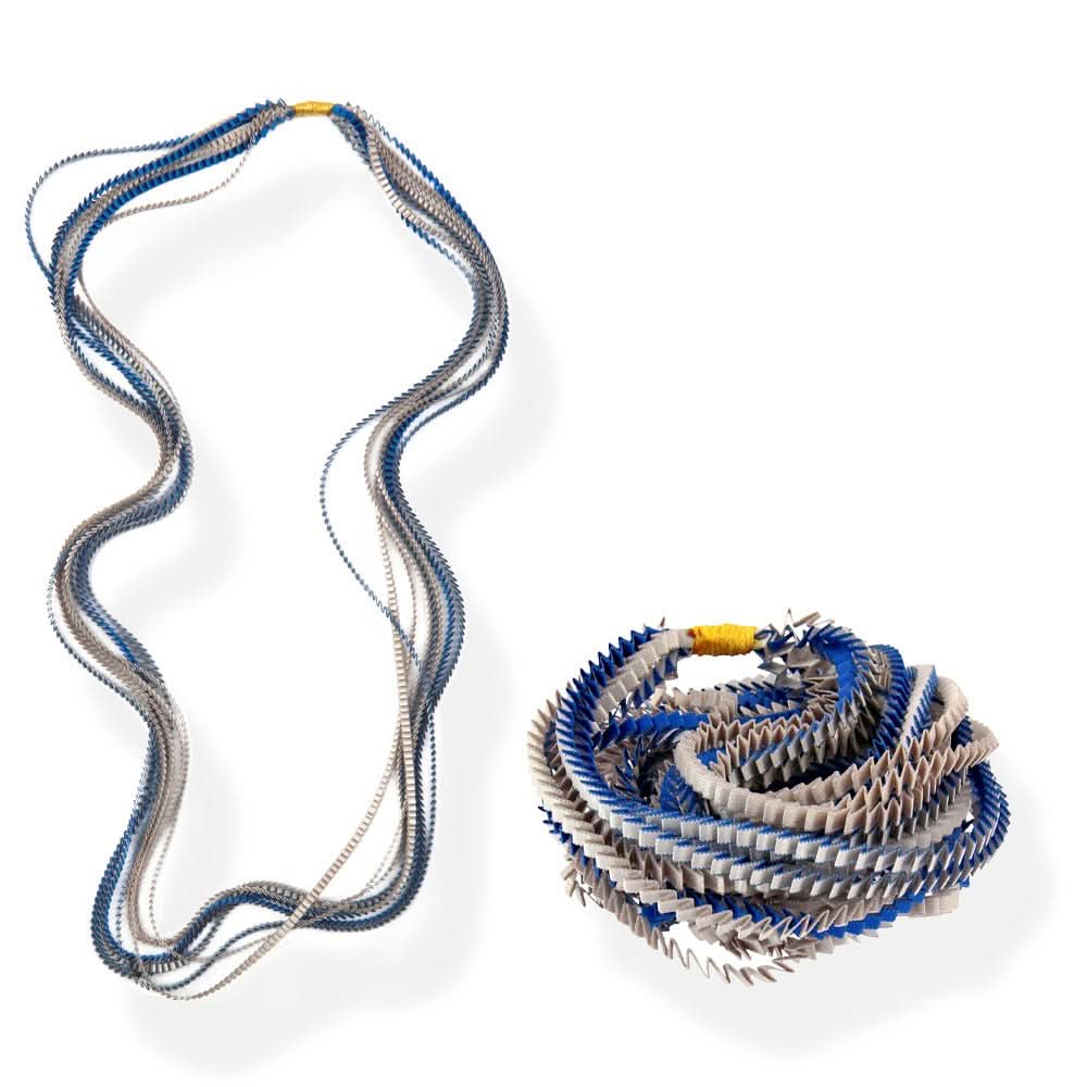 Satin Pleated Necklace Essilp Silver Blue KL-109 - Anthos Crafts