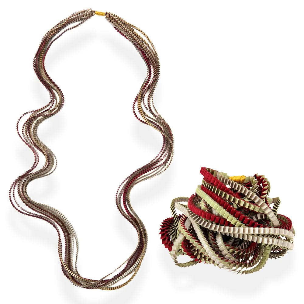 Satin Pleated Necklace Essilp Gold, Silver, Burgundy KL-322 - Anthos Crafts