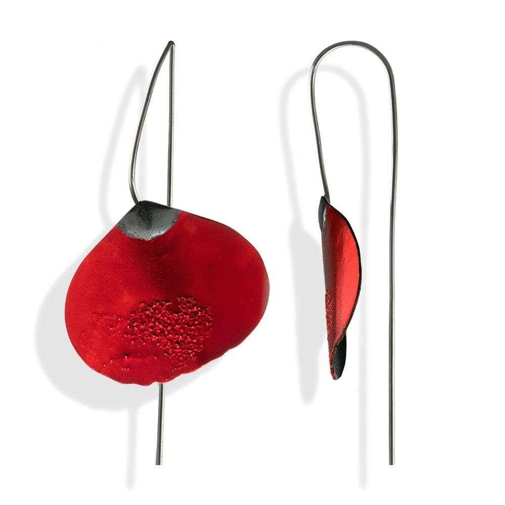 Handmade Black Silver Red Flower Impressive Drop Earrings - Anthos Crafts