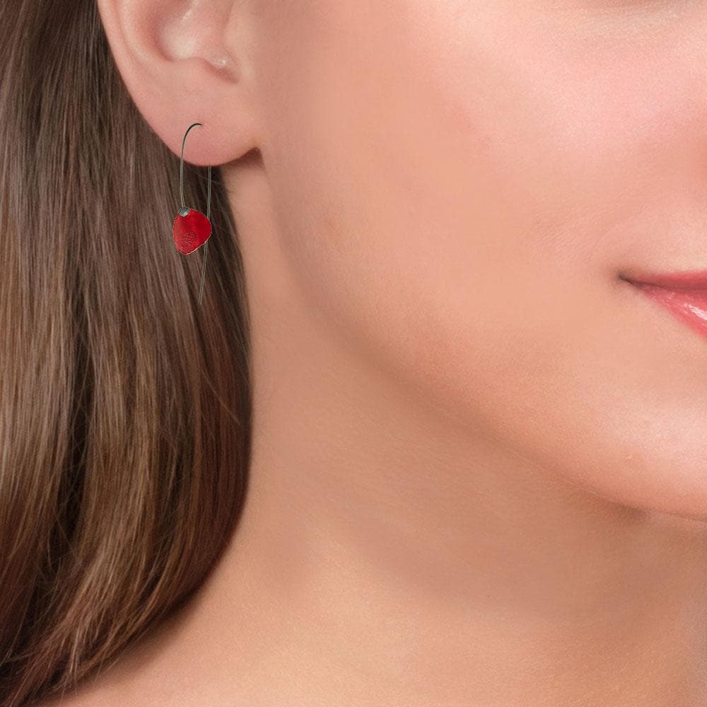 Handmade Black Silver Red Small Flower Drop Earrings - Anthos Crafts