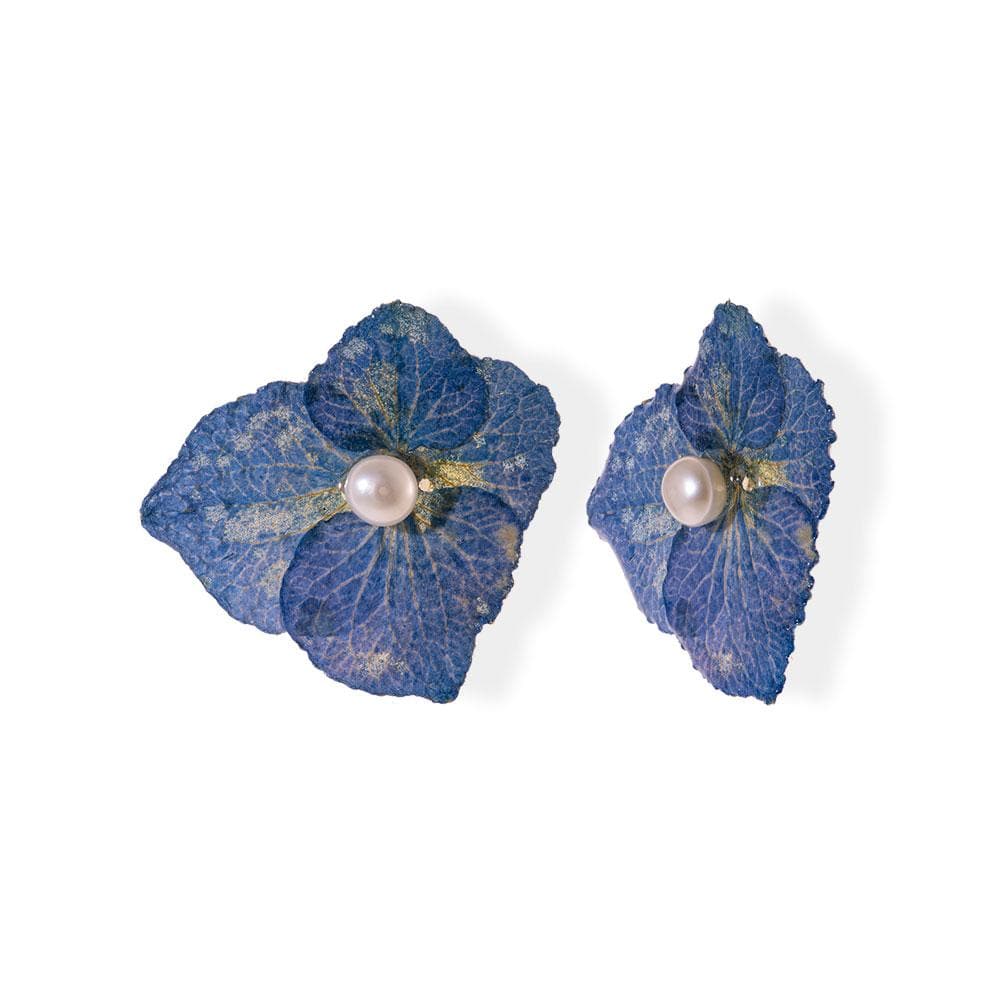 Handmade Silver Hydrangea Resin Stud Earrings With Pearls - Anthos Crafts