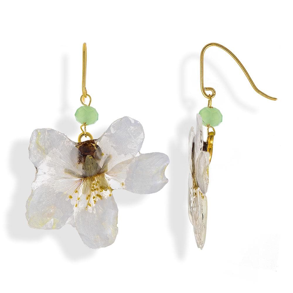 Handmade Gold Plated Silver Almond Petals Dangle Earrings With Swarovski Stones - Anthos Crafts
