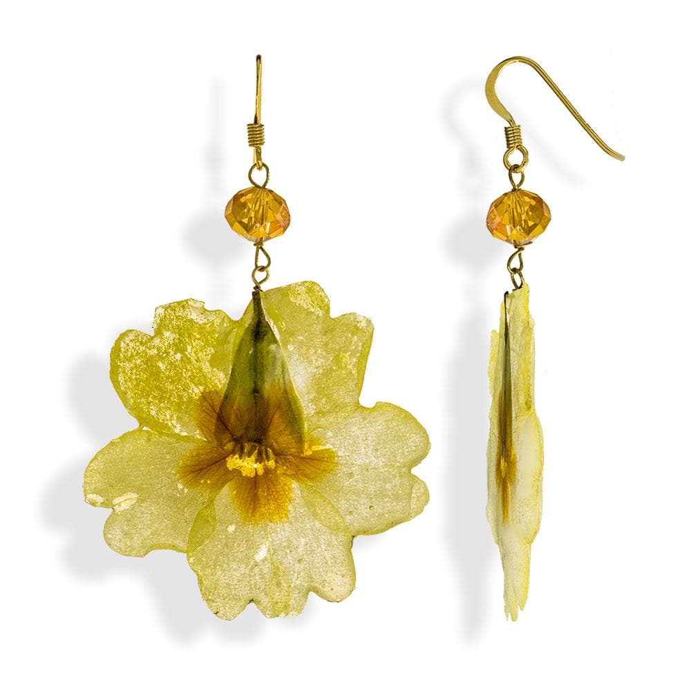 Handmade Gold Plated Silver Yellow Primrose Dangle Earrings With Swarovski Stones - Anthos Crafts