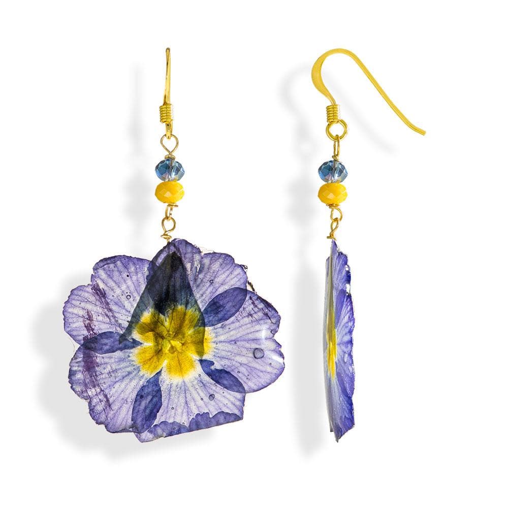 Handmade Gold Plated Silver Purple Primrose Dangle Earrings With Swarovski Stones - Anthos Crafts