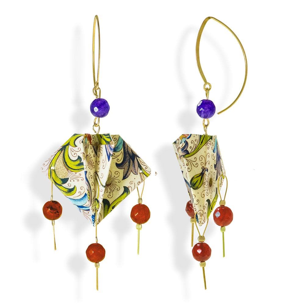 Origami Earrings Multicolor Manta Rays With Gemstones - Anthos Crafts