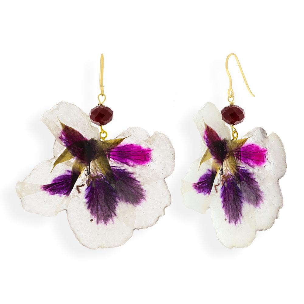 Handmade Gold Plated Silver Pelargonium Flower Dangle Earrings With Swarovski Stones - Anthos Crafts