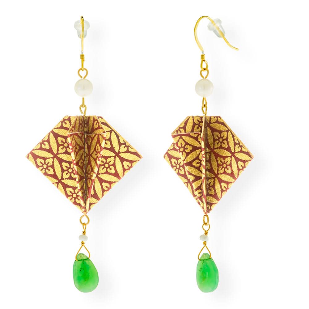 Origami Earrings Small Manta Rays With Gemstones - Anthos Crafts