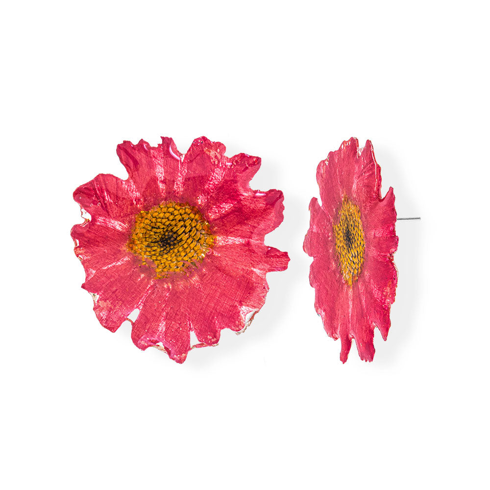 Handmade Silver Coral Daisy Resin Stud Earrings - Anthos Crafts