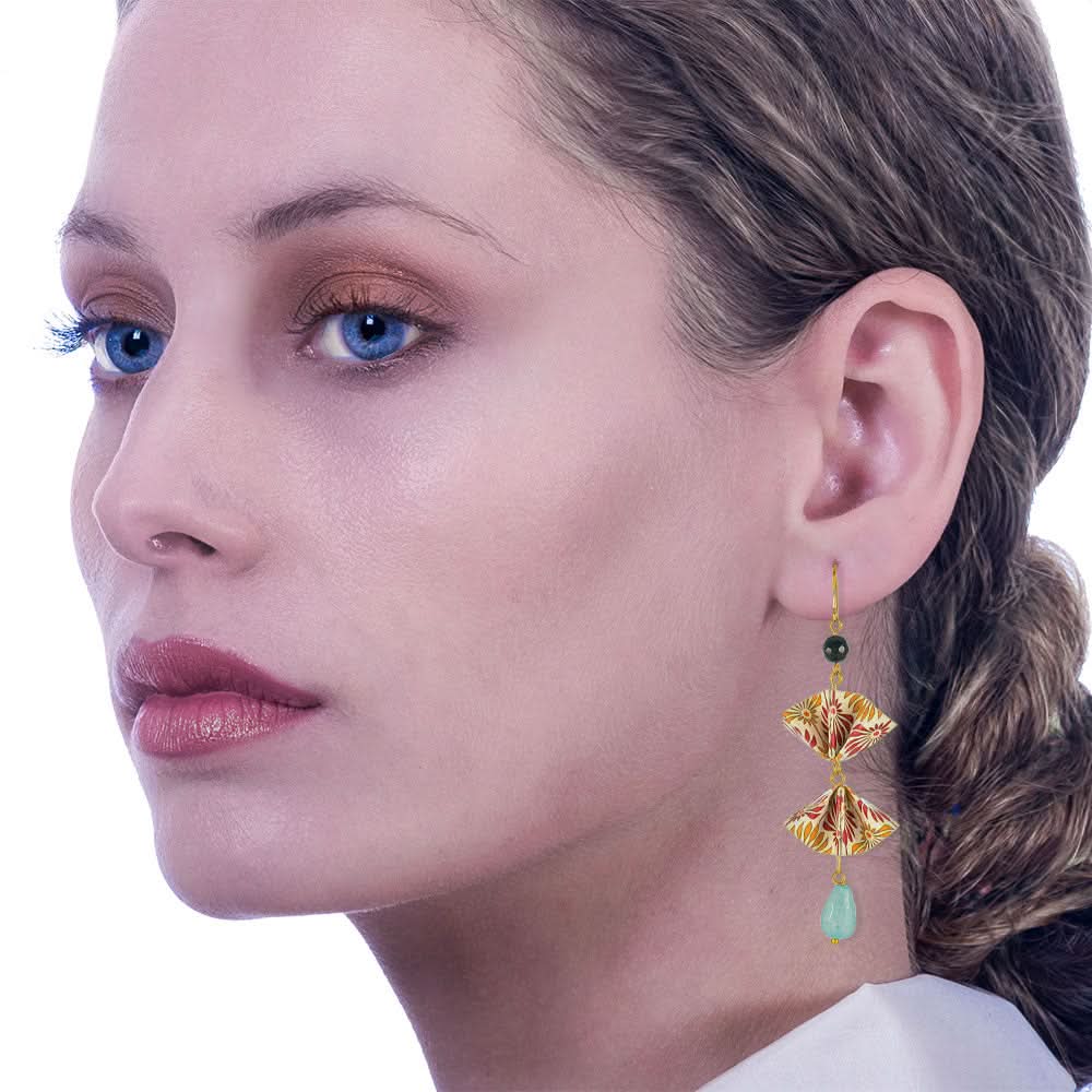 Origami Earrings Butterfly Baroque Elegance With Gemstones - Anthos Crafts
