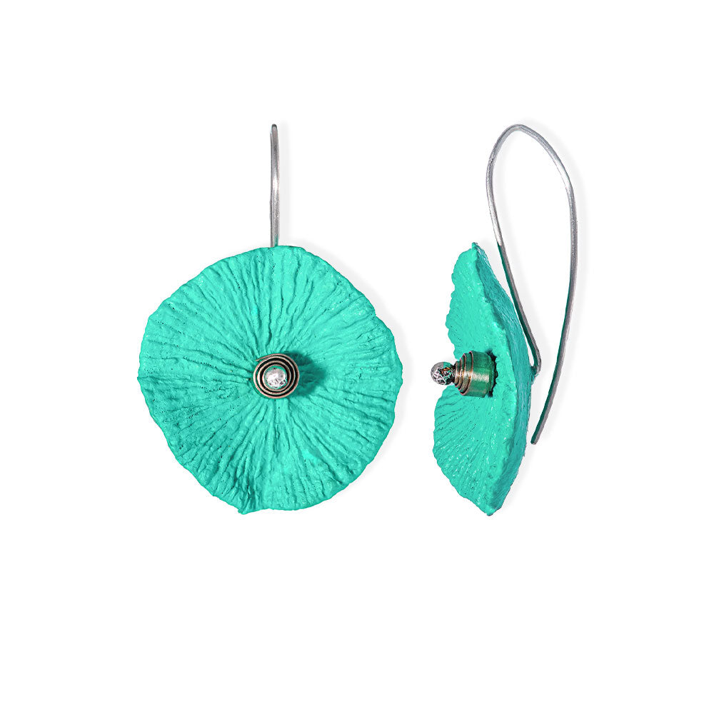 Handmade Flower Earrings Made From Papier-Mâché Turquoise Medium - Anthos Crafts