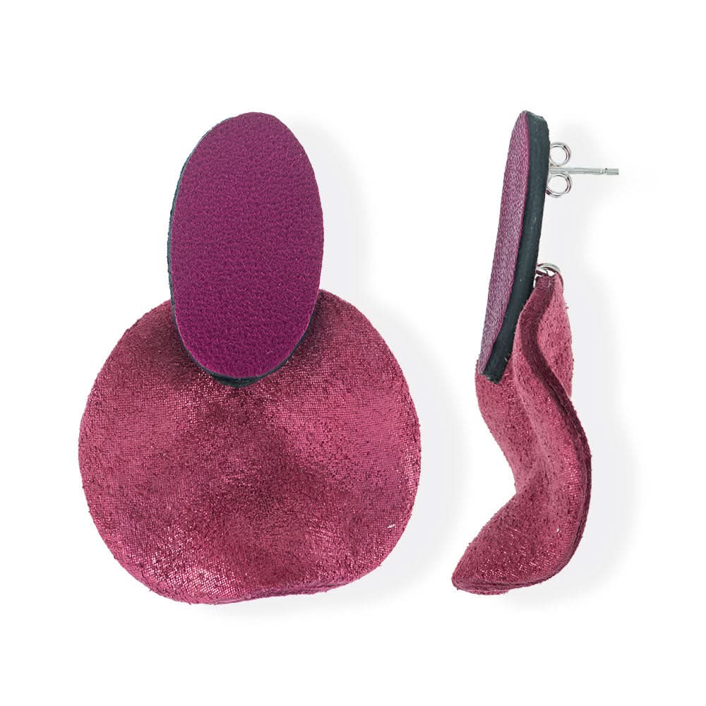 Handmade Leather Earrings Magenta Waves - Anthos Crafts