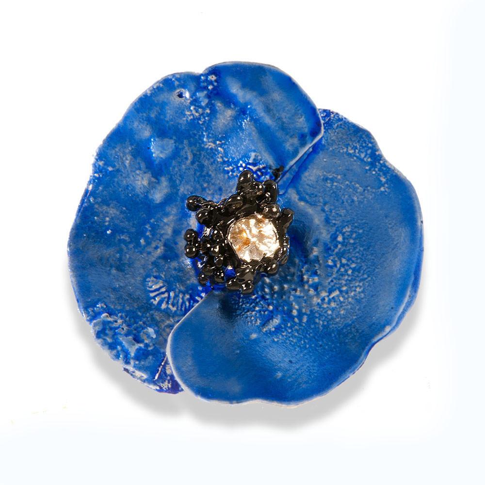 Handmade Sterling Silver Impressive Sky Blue Poppy Flower Ring - Anthos Crafts