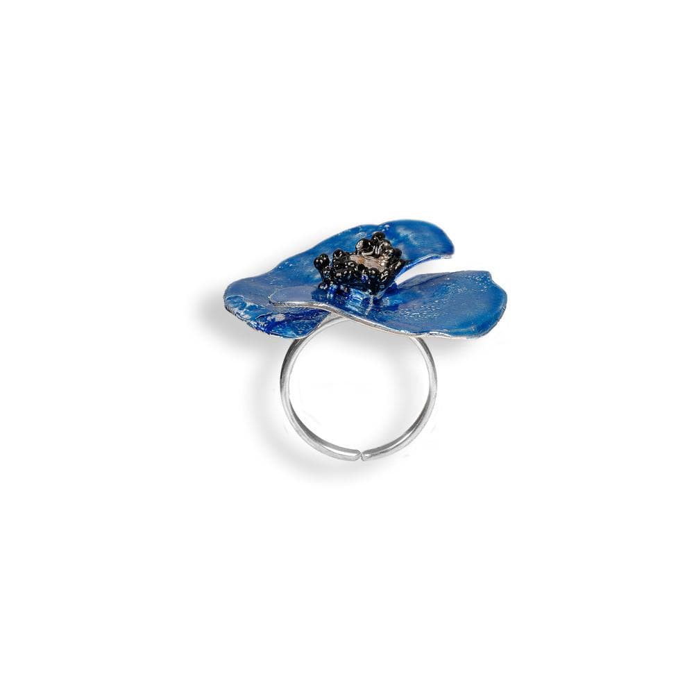 Handmade Sterling Silver Sky Blue Poppy Flower Ring - Anthos Crafts