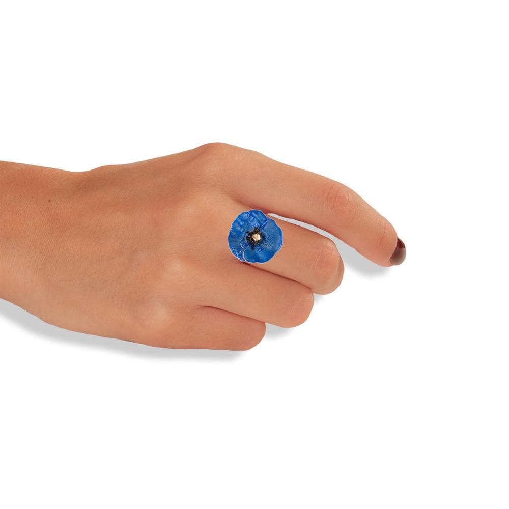Handmade Sterling Silver Sky Blue Poppy Flower Ring - Anthos Crafts