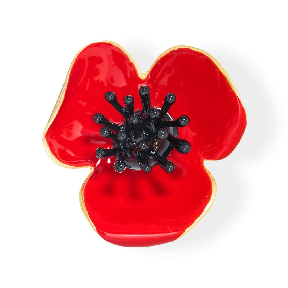 Handmade Gold Plated Red Poppy Flower Ring - Anthos Crafts
