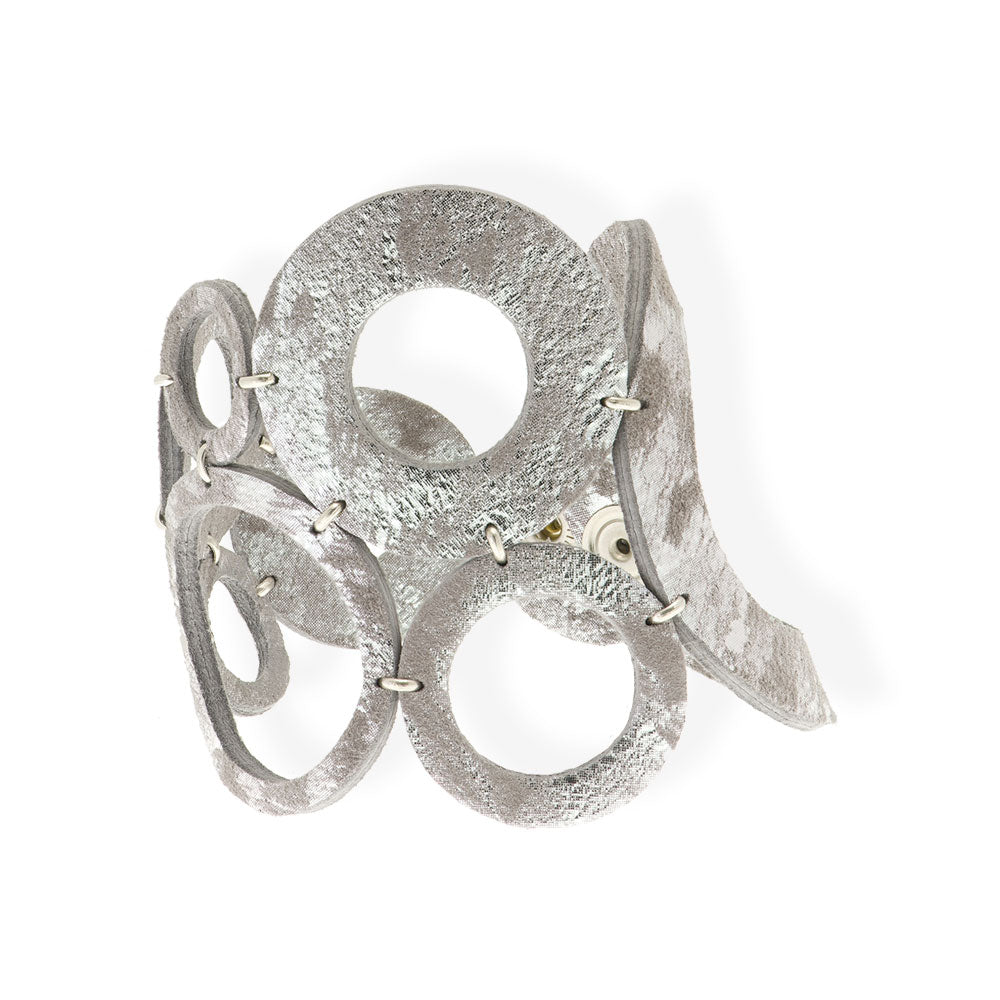Handmade Leather Sparkling Silver Gray Rings Bracelet - Anthos Crafts