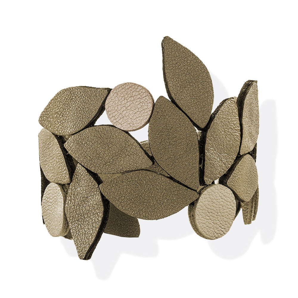 Handmade Leather Sparkling Gold Leaves Bracelet - Anthos Crafts
