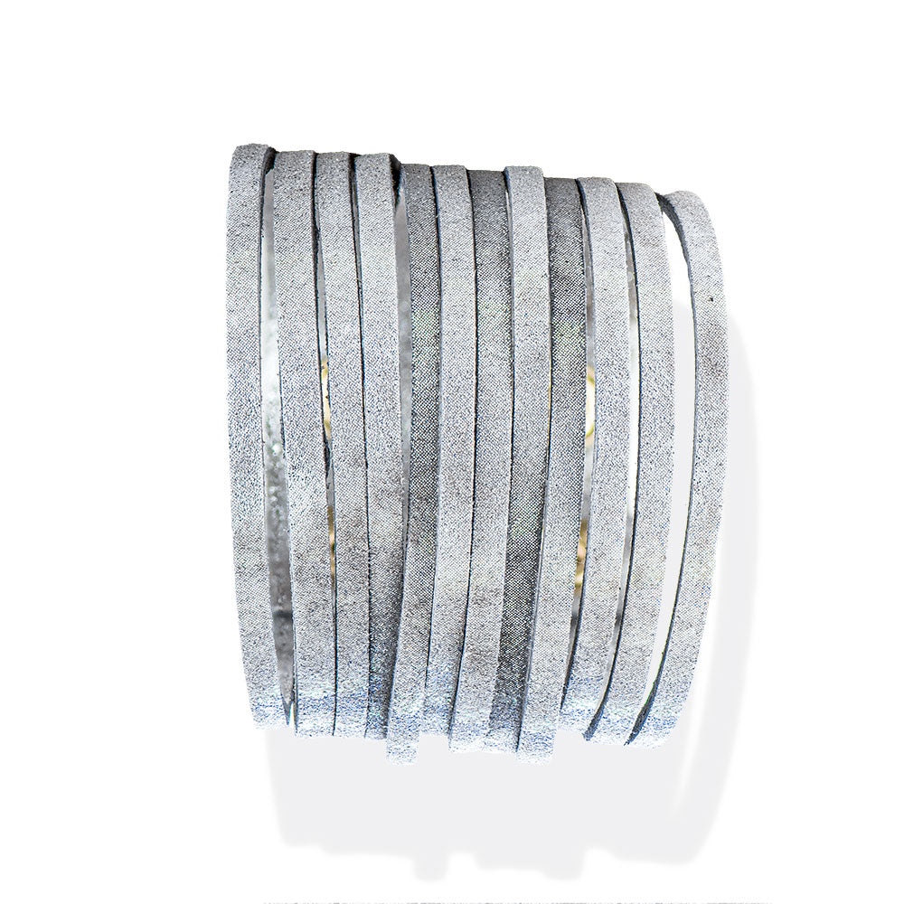 Handmade Leather Bracelet Sparkling Silver Fringes - Anthos Crafts