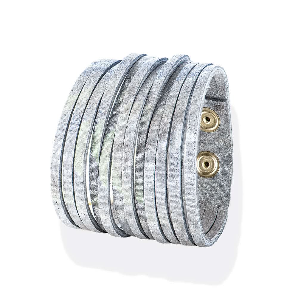 Handmade Leather Bracelet Sparkling Silver Fringes - Anthos Crafts