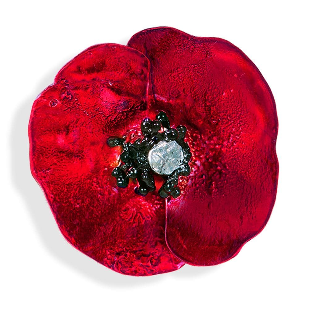 Handmade Silver Red Poppy Flower Brooch - Anthos Crafts